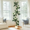 thumbnail image 1 of Rubber Tree 7FT Artificial Tree in White Planter Pot,Faux Plants Indoor Faux Floor Plant Artificial Plants with 8 Pcs Magnolia Flowers for Home Decor, Artificial Fiddle Leaf Fig Tree for Office, 1 of 6