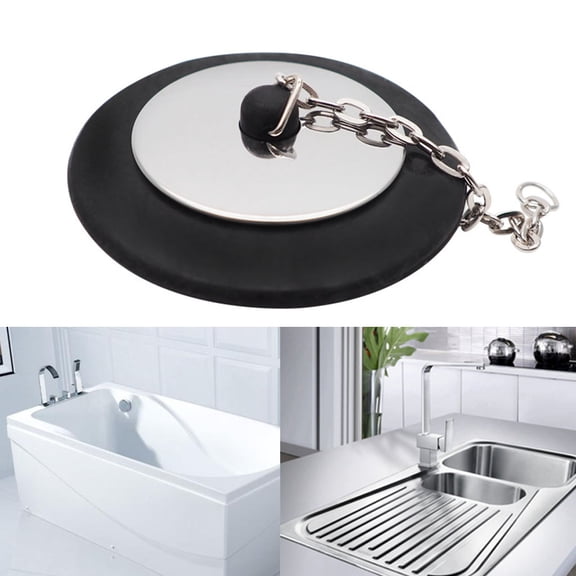 Rubber Tub Stopper with Chain Sink Strainer & Stopper Kitchen Barthroom Sink Drain Plug 1Pack
