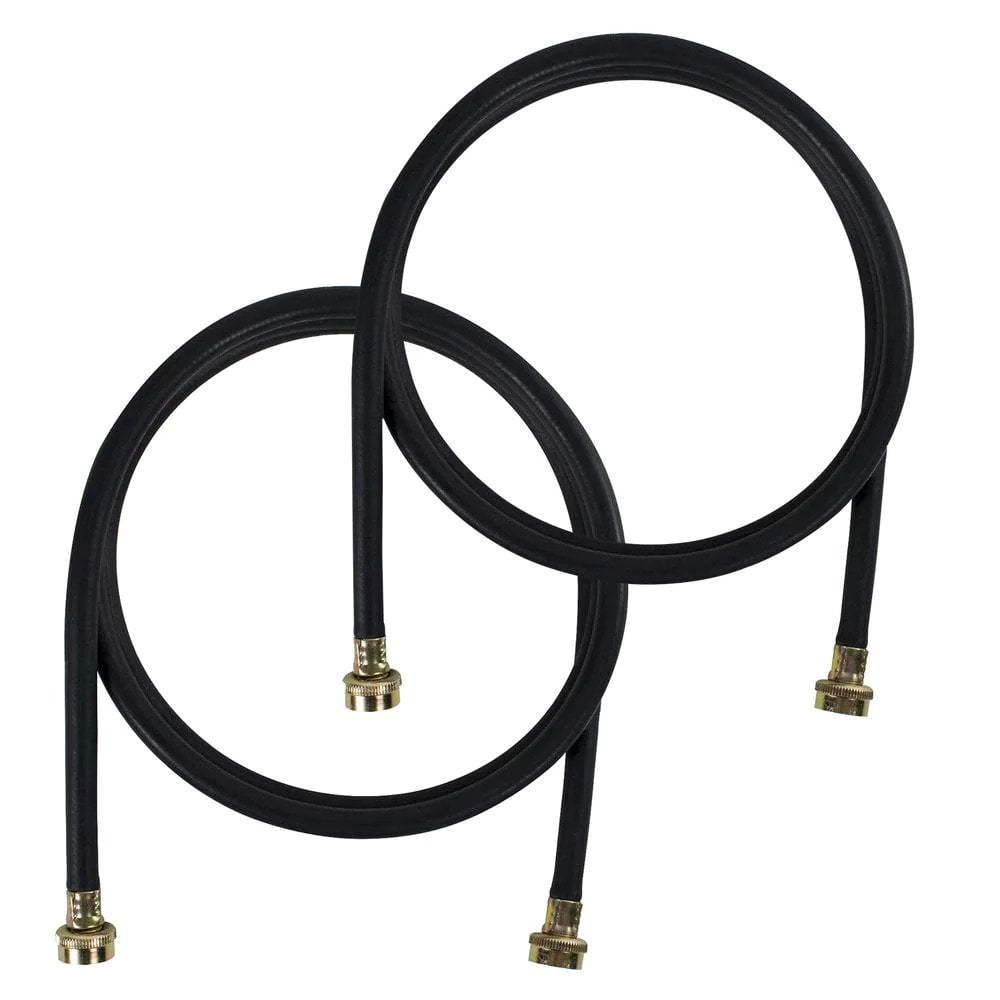 10 Foot Black Rubber Washing Machine Hoses with Brass Connectors