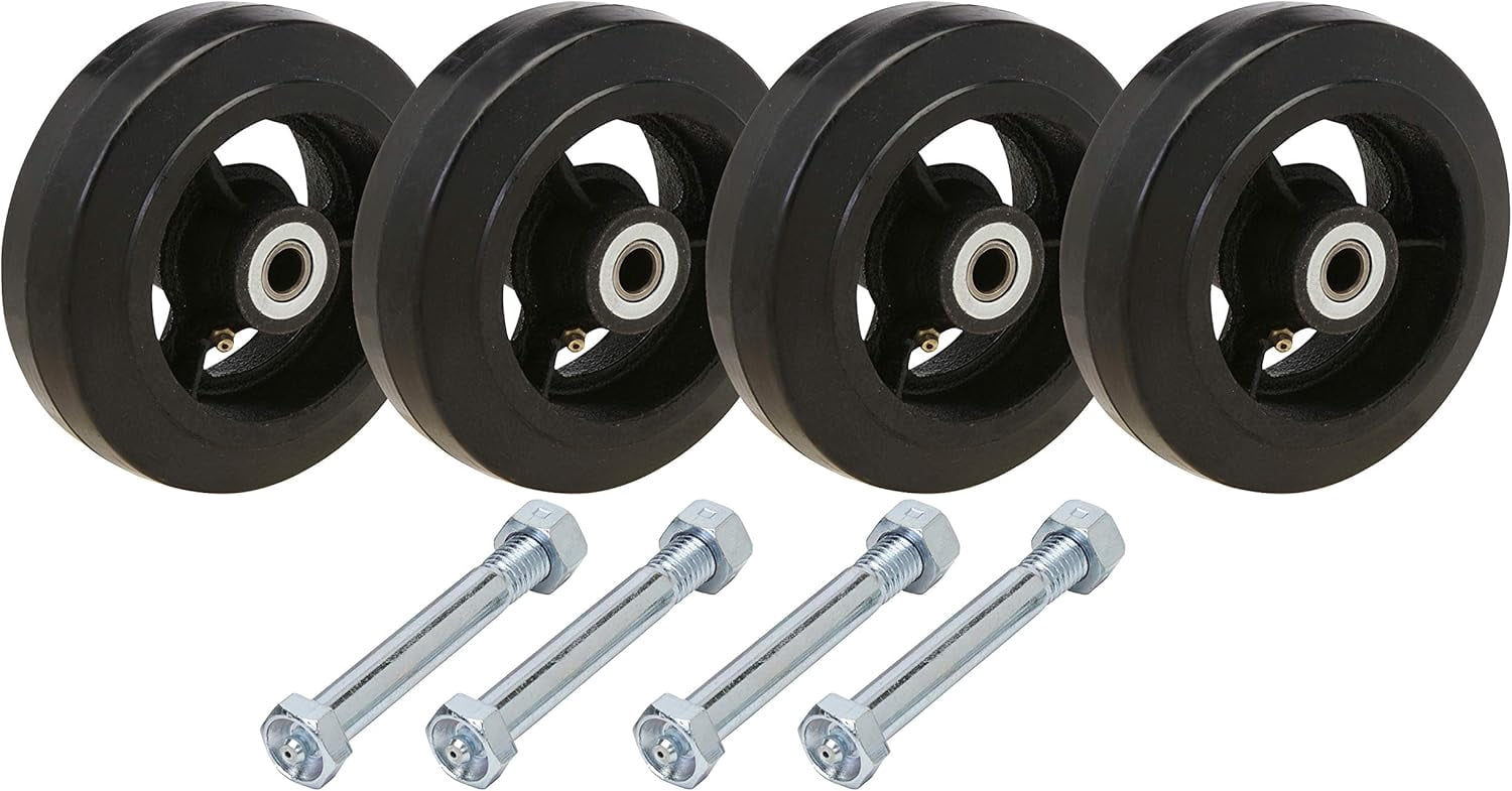 SES 6x2" Rubber Wheels For Dumpsters & Carts - Set Of 4 With Bearings & Hardware