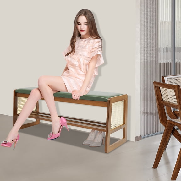 Rubber Wood 100cm Shoe Changing Stool Double Storage Shoe Stool Porch Shoe Rack Solid Wood Door Hall Shoe Cabinet Stool