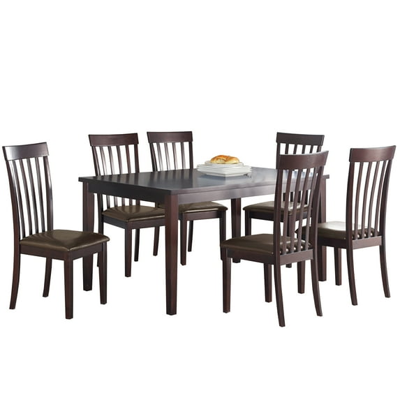 Rubber Wood 7 Pieces Dining Set In Espresso Brown