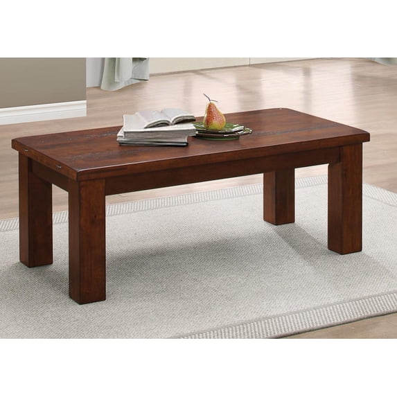 Rubber Wood Cocktail Table With Distressed Top, Natural Brown Finish