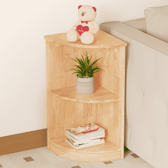 Sweet Time Rubber Wood Corner Cabinet, 2-Tier Toy Organizers and Storage, Triangular Montessori Shelf for Kids Room, Playroom, Nursery, Classroom, Kindergarten
