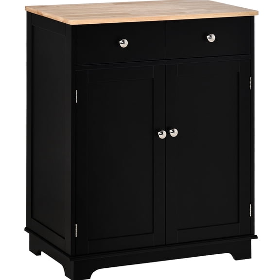 Rubber Wood Countertop, 2 Drawers & Dust-Free Storage / Versatile Cabinet for Multiple Home Spaces