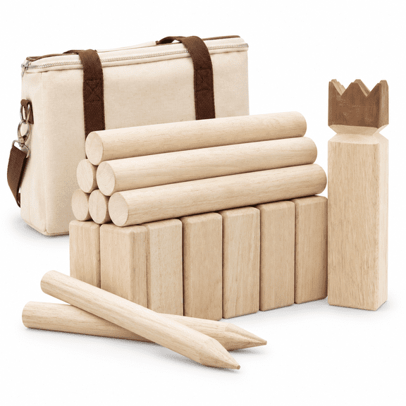 Rubber Wood Kubb Yard Game Set With Carry Bag