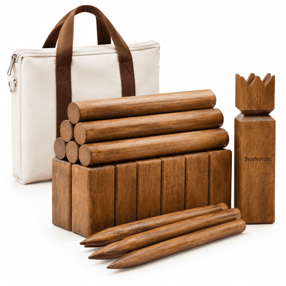 Rubber Wood Kubb Yard Game Set with Carry Bag, Yellow Brown-Standard