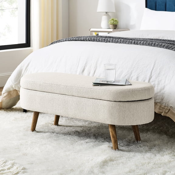 Rubber Wood Legged Ottoman - Footstool, Seat and Storage for Living Room