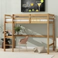 thumbnail image 1 of Rubber Wood Loft Bed for Twins with Safety Guardrail and Built-in Desk in White Oak, 1 of 19