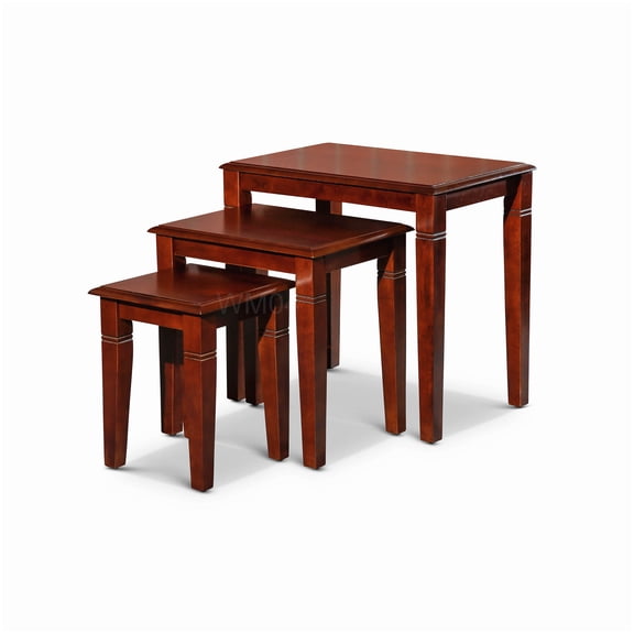 Rubber Wood Nesting Table Set of 3, Cherry Finish Living Room Accent Tables with Dupont Edge