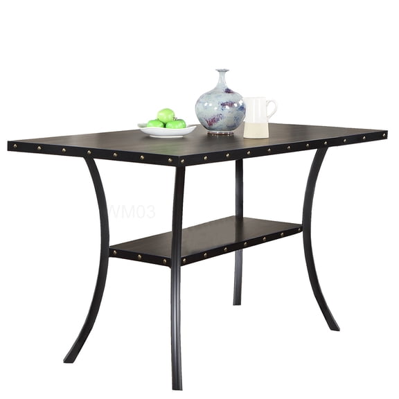 Rubber Wood Rectangular Dining Table Counter Height with Storage Shelf