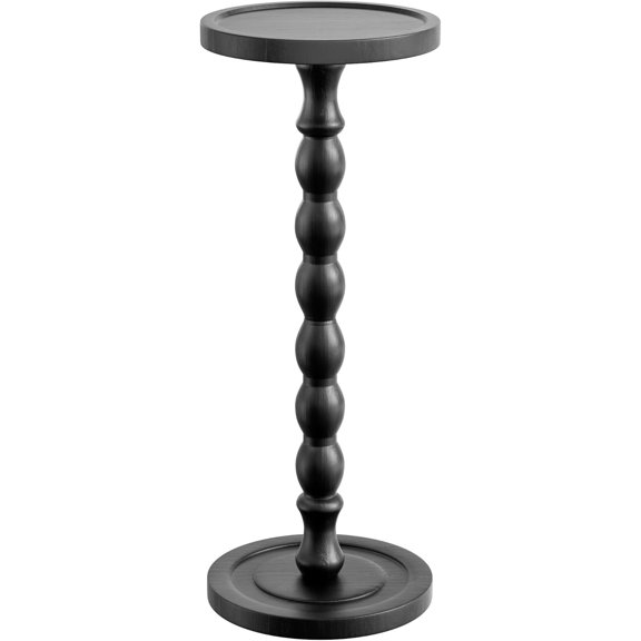 Rubber Wood Small Side Table, Solid Wood Round End Tables for Small Spaces,Pedestal Drink Table for Living Room, Bedroom, Corners, and Office (Black, 9.4inch)