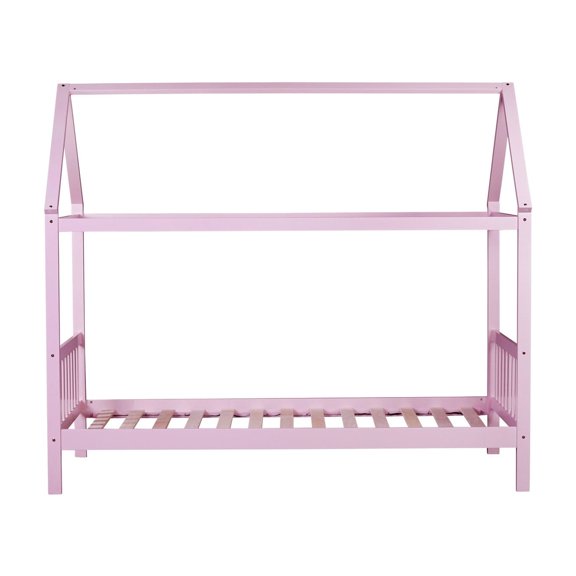 Rubber Wood Twin House Bed In Blushing Pink - Offer A Delicate Bedroom Look House-shaped Elegant And Practical For