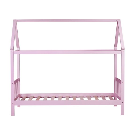 Rubber Wood Twin House Bed In Blushing Pink - Offer A Delicate Bedroom Look House-shaped Elegant And Practical For