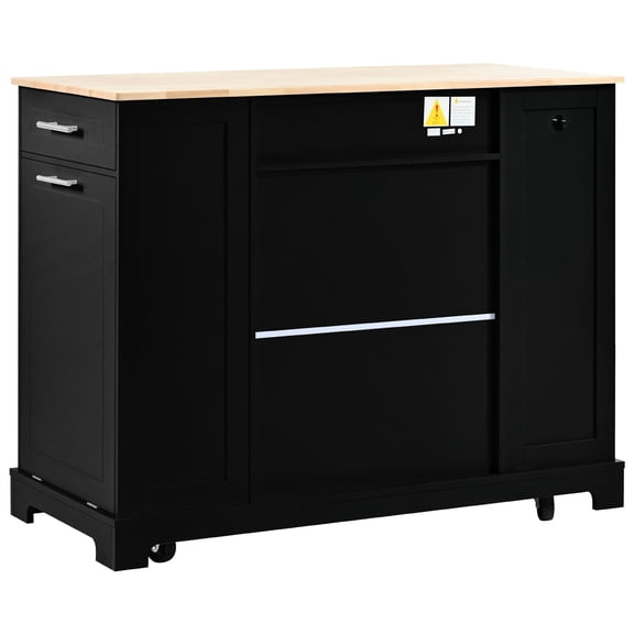 Rubber Wood and MDF Kitchen Island with Built-in Charging Station for Convenient Kitchen Use