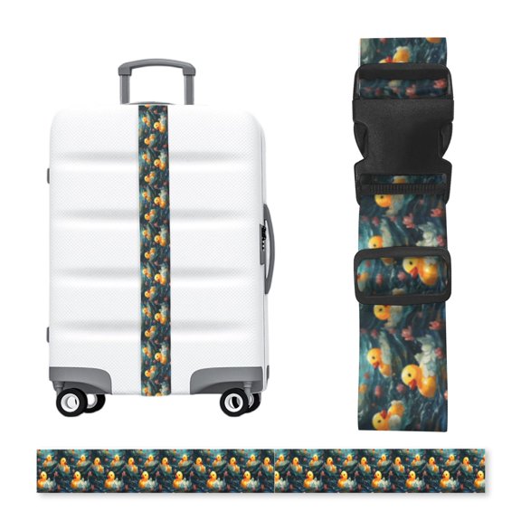 Rubber Yellow Duck Art Adjustable Luggage Strap, 2-Inch Wide Heavy-Duty Suitcase Belt, Buckle Travel Bag Securing Band