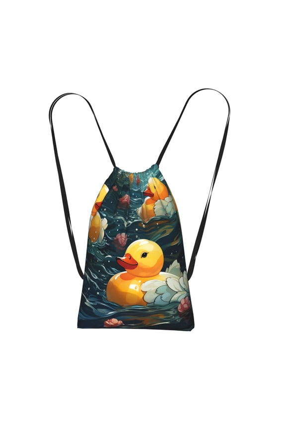 Rubber Yellow Duck Art Packable Drawstring Backpack, Lightweight Foldable Cinch Storage Bag for Gym Travel Shopping