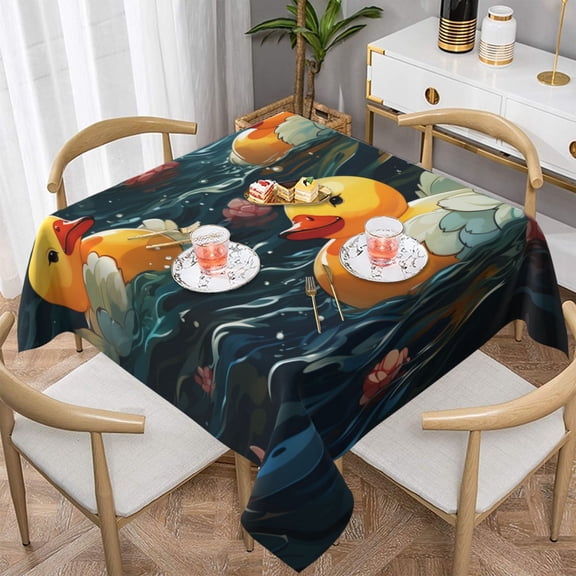 Rubber Yellow Duck Art Square Tablecloth 60x60 Waterproof Table Cover for Dining Table, Parties, Weddings, Picnics, Cafes