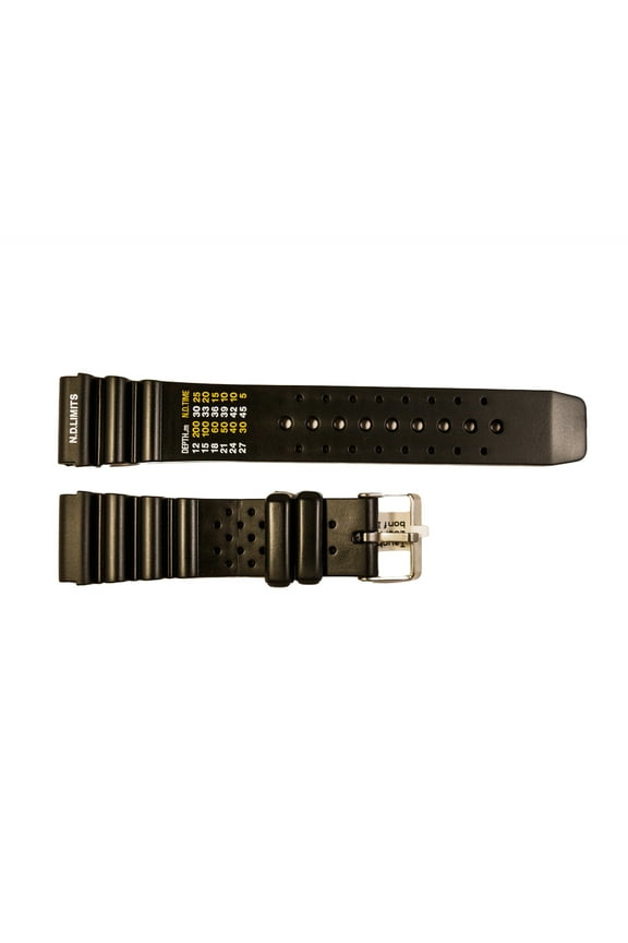 Rubber diver watch strap with decompression table and stainless steel buckle 22 mm, 24 mm