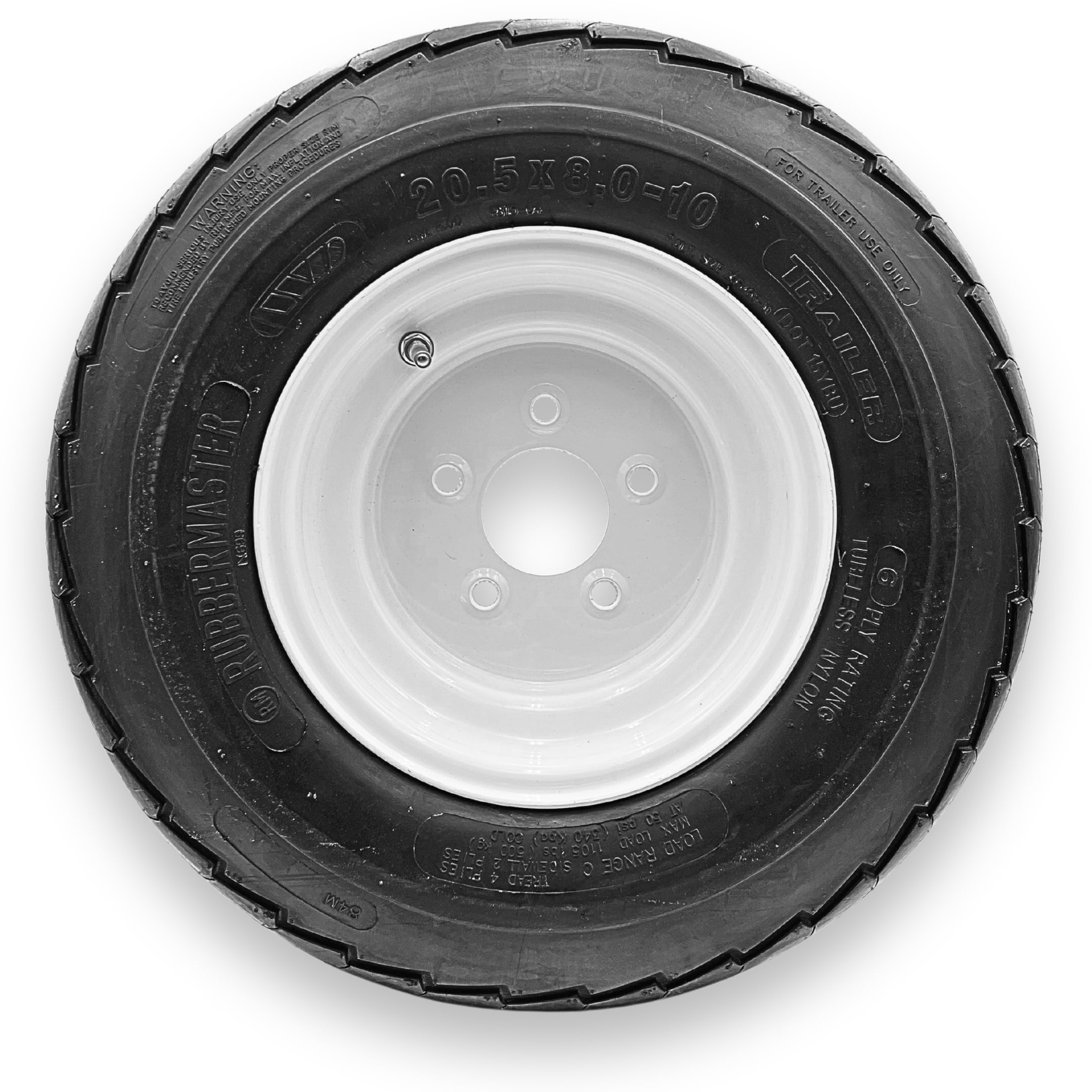 RubberMaster 20.5x8.0-10 (205/65D10) 8 Ply Highway Rib Tire and 5 on 4. ...