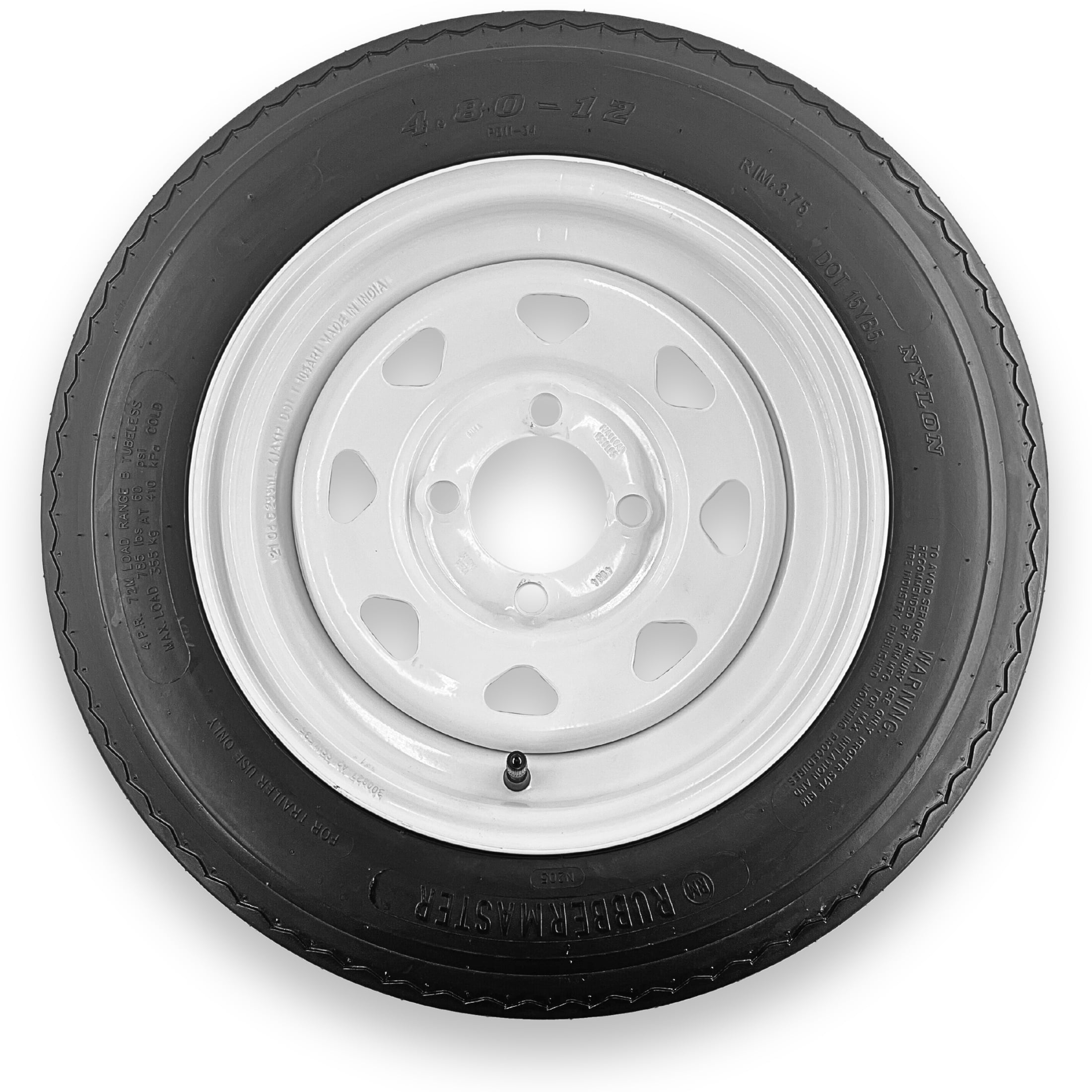 RubberMaster 4.80-12 4 Ply Highway Rib Tire and 4 on 4 Eight Spoke ...