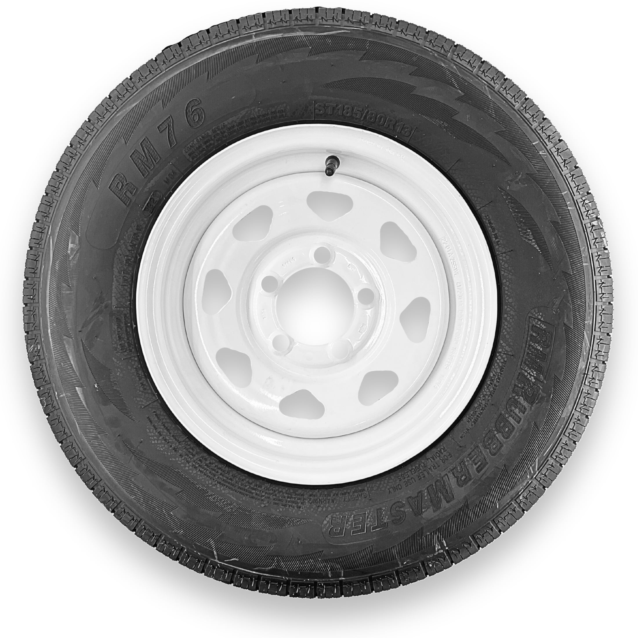 RubberMaster ST185/80R13 8 Ply Highway Rib Tire and 5 on 4.5 Eight Spoke