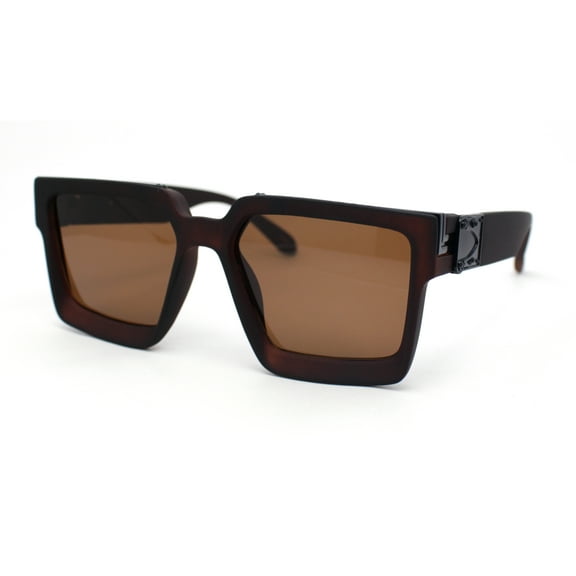 Rubberized Soft Matte Luxury Thick Horn Rim Mobster Sunglasses All Brown
