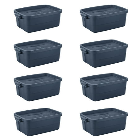 Rubbermaid 10 Gallon Stackable Storage Container, Dark Indigo Metallic (8 Pack)