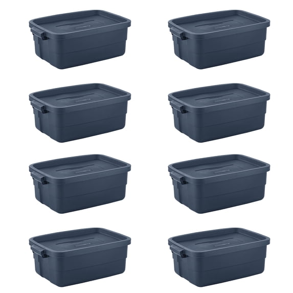 Rubbermaid 10 Gallon Stackable Storage Container, Dark Indigo Metallic (8 Pack)