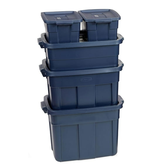 Rubbermaid 10 Pack Stackable Plastic Storage Containers w/Lids, Dark Indigo