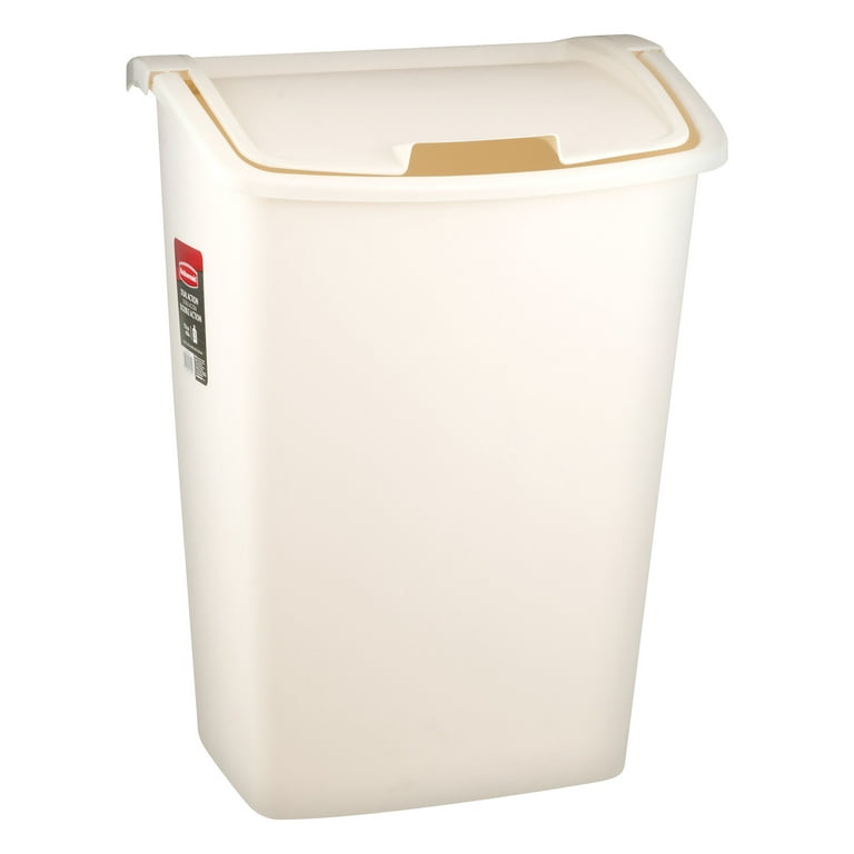 Rubbermaid 11.3 gal Plastic Kitchen Trash Can with Dual Action Lid , White