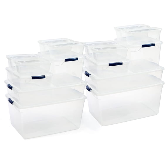 Rubbermaid 16 Pack Stackable Plastic Storage Bins w/ Snap Tight Lids, Clear