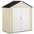 thumbnail image 1 of Rubbermaid 165915 7 x 3-Foot Plastic Outdoor Storage Shed, Maple/Sandstone, 1 of 6