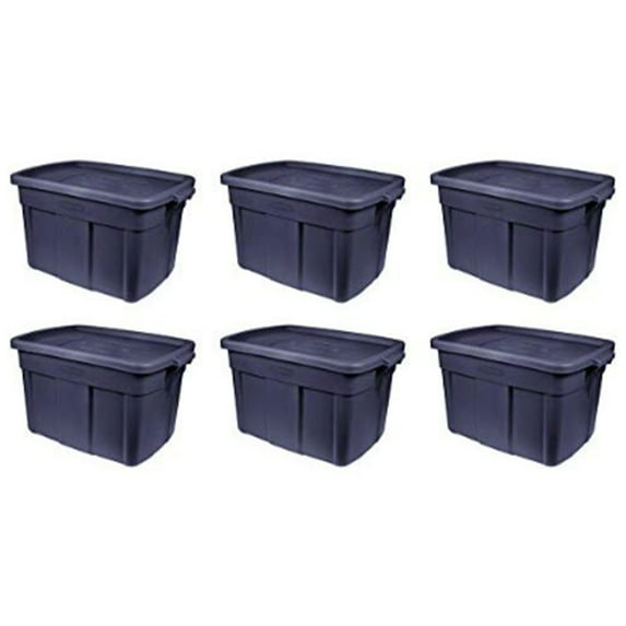 Rubbermaid 18 Gallon Stackable Storage Container, Dark Indigo Metallic, 6 Pack