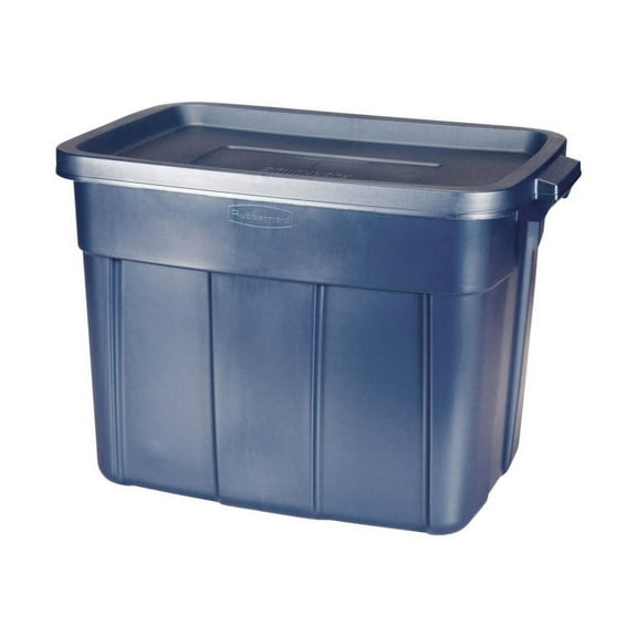 Rubbermaid 18 Gallon Roughneck Plastic Storage Box, Dark Indigo Metallic