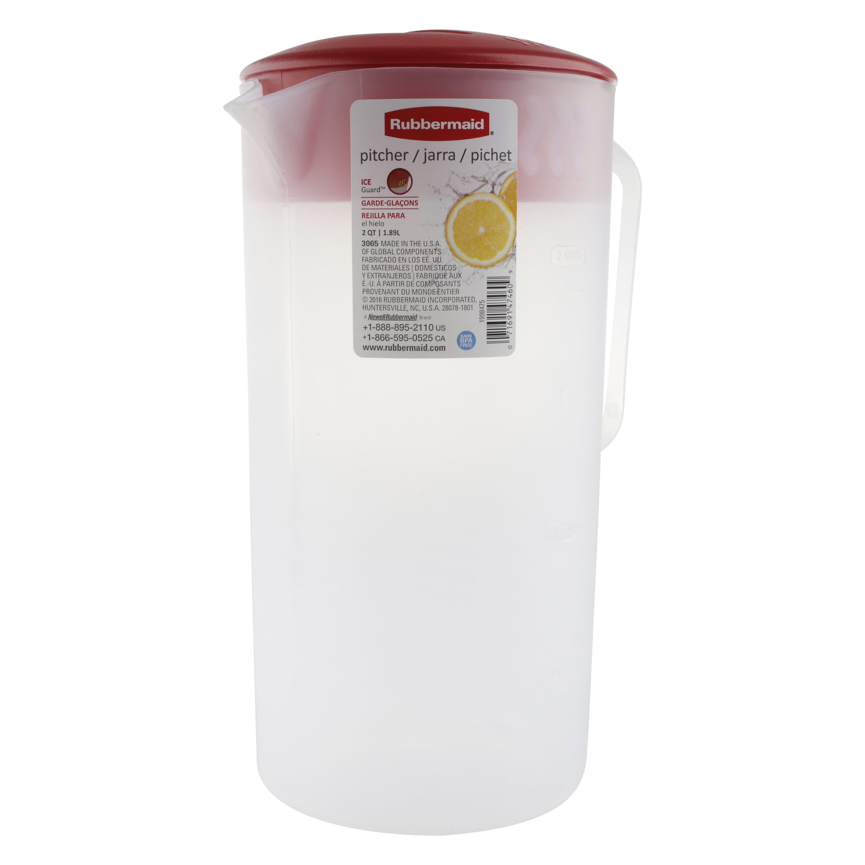 Rubbermaid Simple Pour 2 Quart Plastic Pitcher Clear With Red Lid 9 Tall