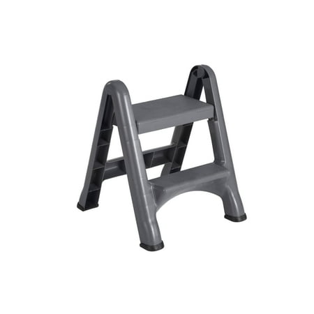 Rubbermaid 2 Step Slip Resistant Folding Plastic Stepstool with Foot Pads, Grey