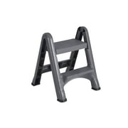 Rubbermaid 2 Step Slip Resistant Folding Plastic Stepstool with Foot Pads, Grey