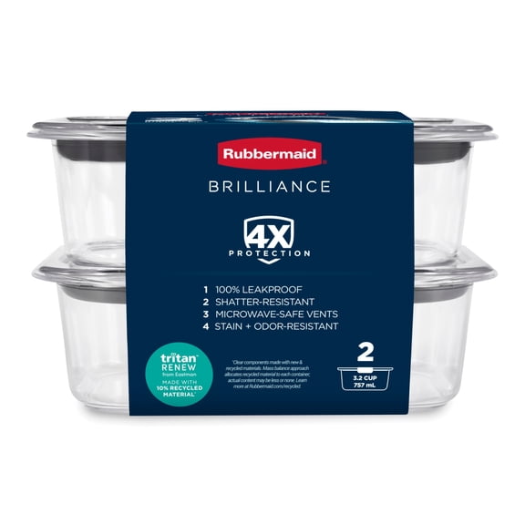 Rubbermaid 3.2 Cup Brilliance Stain-Proof Food Storage Container, Set of 2