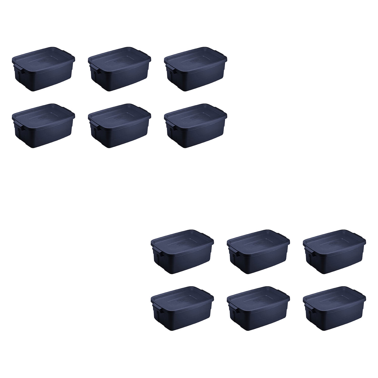 Rubbermaid Roughneck 3 Gal Stackable Storage Bins, Dark Indigo Metallic with Lids (12 Pack)