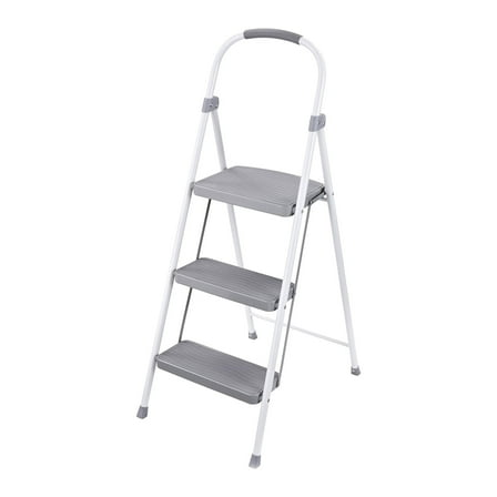 Rubbermaid 3 Step Folding Ladder, Steel Foldable Step Stool, White
