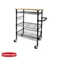 thumbnail image 1 of Rubbermaid 3-Tier Heavy Duty Black Rolling Utility Cart with Solid Wood Top, 300lb Capacity, 1 of 12