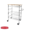 thumbnail image 1 of Rubbermaid 3-Tier Chrome Rolling Cart with Removable Wood Top, 300lb Capacity, 1 of 12
