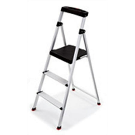 Rubbermaid 3-Step Ladder, Aluminum Lightweight Folding Step Stool with Project Top, Silver, Tested to US Safety Standards, No Assembly Required
