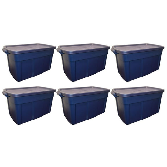 Rubbermaid 31 Gallon Stackable Storage Container, Dark Indigo Metallic (6 Pack)