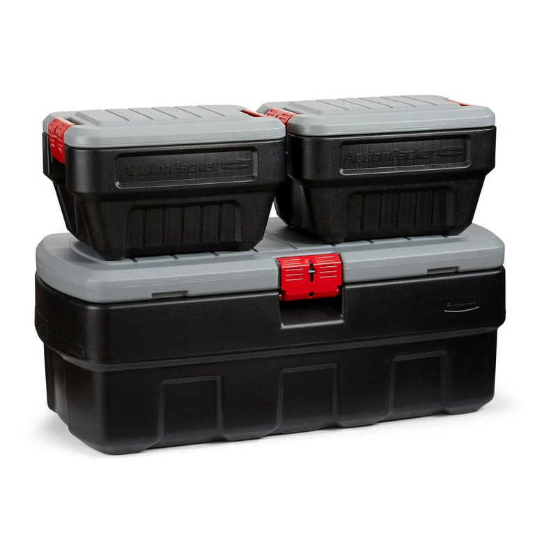 Rubbermaid 48 & 8 Gallon Action Packer Latch Storage Box Bundle, Black