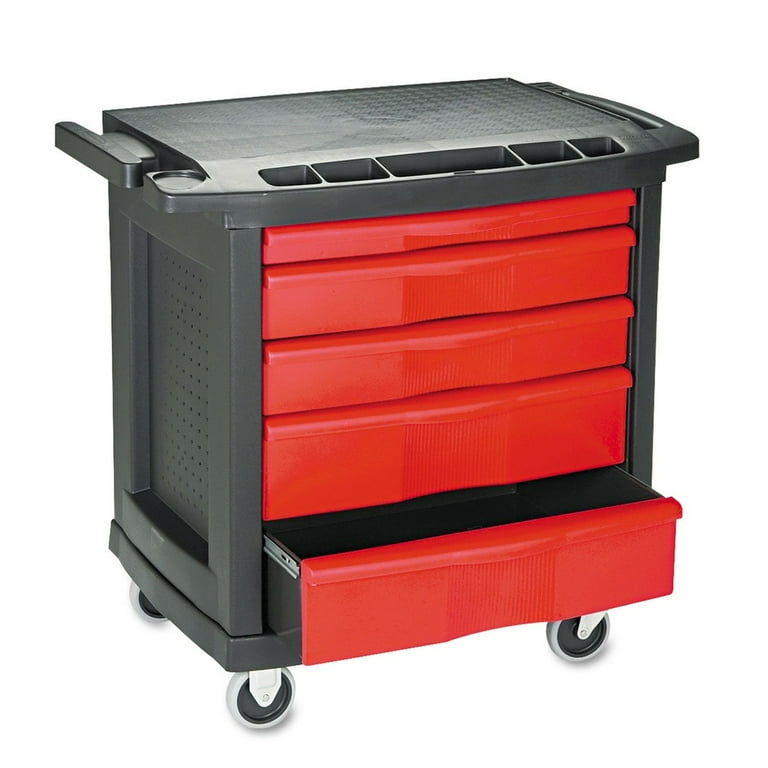 Rubbermaid Heavy-Duty Garage Tool Cart with Wheels, 5-Drawer
