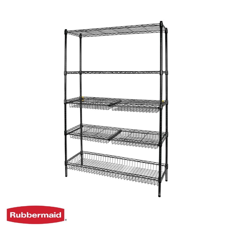 u*4様 ラバーメイド社 ストレージウェア 16個セット Rubbermaid 5-Tier Deluxe Heavy Duty Black Wire Shelving Unit with