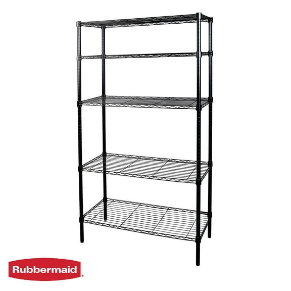 Rubbermaid Heavy Duty 5-Tier Black Wire Shelving Unit, 1250lb Capacity