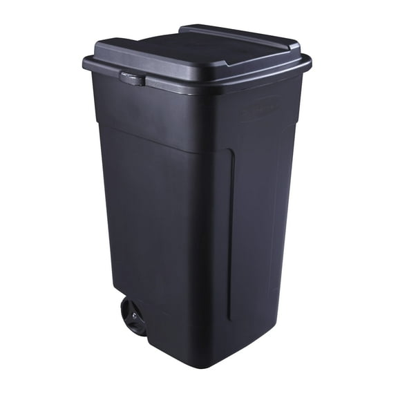 Rubbermaid 50 gal Roughneck Wheeled Plastic Garage Trash Can, Black